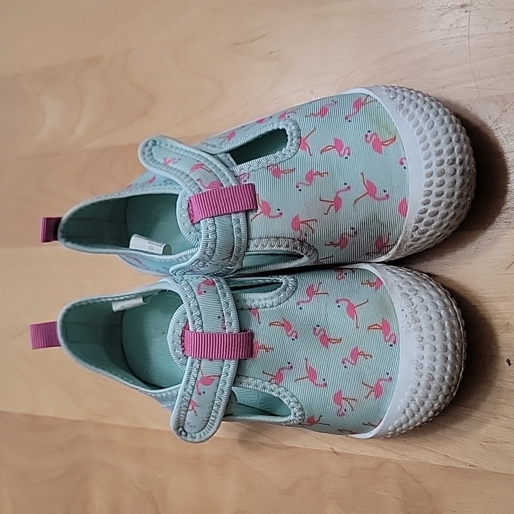 Cat & Jack Girls Size 11 Green Pink Flamingo Water Shoes